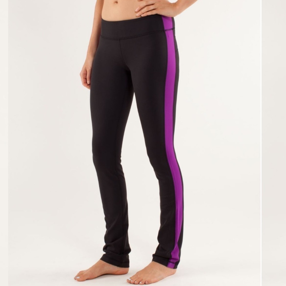 Lululemon Train Times Black & Tender Violet Side Angle Yoga Pants Size 6